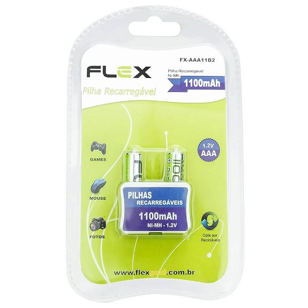 Pilha Recarregavel AAA 1000 mAh com 2 undidades Flex
