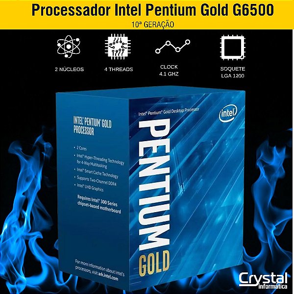 Processador Intel Pentium Gold G6500, LGA 1200, Cache 4Mb, 4.10GHz - BX80701G6500