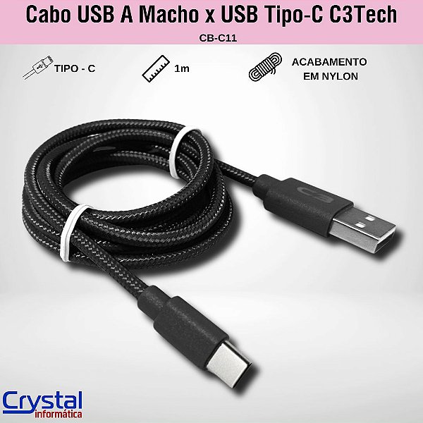 Cabo USB A Macho x USB Tipo-C C3Tech CB-C11