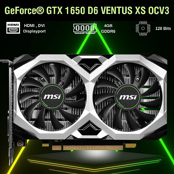 Placa de Video MSI GeForce GTX 1650 Ventus XS OCV3, 4GB, GDDR6, 128 bits, 912-V812-003