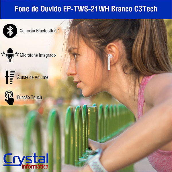 Fone de Ouvido Bluetooth C3Tech EP-TWS-21WH