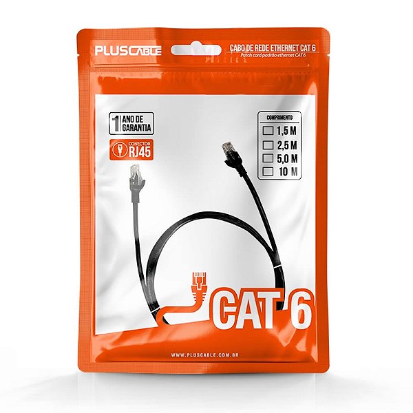 Cabo de Rede 10 Metros cat 6 Preto Pluscable