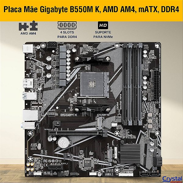 Placa Mãe Gigabyte B550M K, Chipset B550, AMD AM4, mATX, DDR4