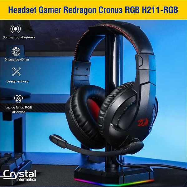 Headset Gamer Redragon Cronus Preto RGB H211-RGB