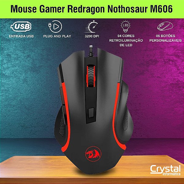 Mouse Gamer Redragon Nothosaur M606, 3200 DPI, 6 Botões, Preto