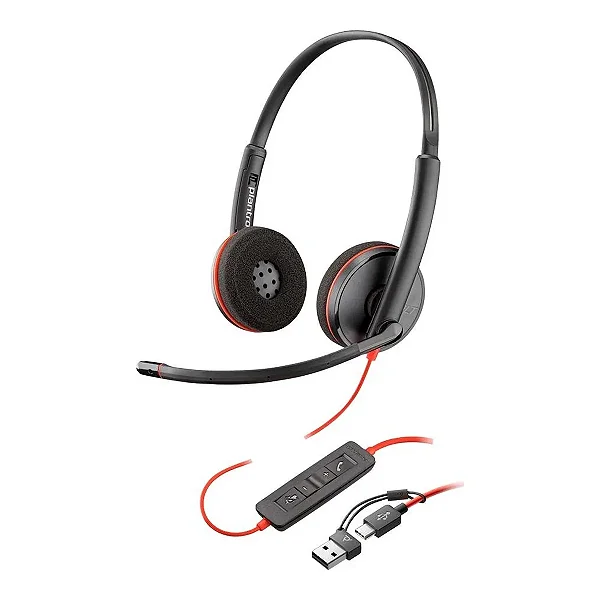 Headset Poly Blackwire 3220 Stereo, USB-C, com Adaptador para USB-A, Preto - 8X228AA