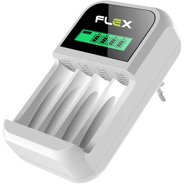 Carregador de Pilhas AA e AAA Com Display Flex FX-C18 - Carregador Digital com Desligamento Automático