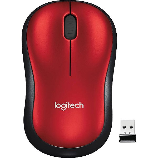 Mouse Sem Fio Logitech M185 Vermelho com Design Ambidestro Compacto, Conexão USB e Pilha Inclusa