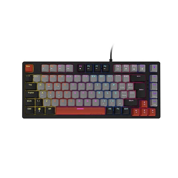 Teclado Gamer Mecanico 75% Pcyes Kirin Black Vulcan, Switch Red, Led Rainbow, Ptkr75Rd