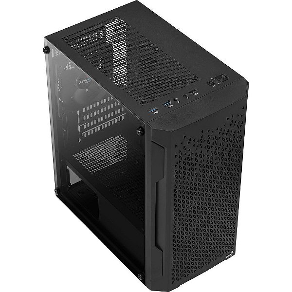 Previous Next Gabinete Gamer Aerocool Trinity Mini Preto Lateral Vidro