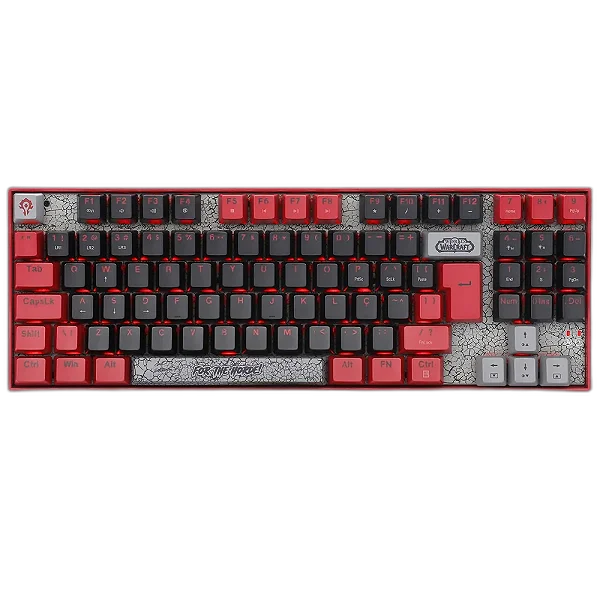 Teclado Mecânico Gamer Redragon World of Warcraft Horda, LED Vermelho, Switch Blizzard, ABNT2, Preto/Vermelho