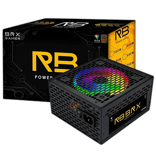 Fonte 550W BRX 80 Plus Bronze Rainbow RGB Bivolt Automática PFC Ativo