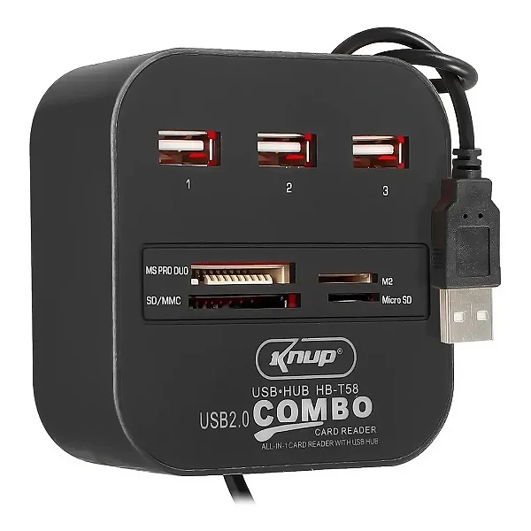 HUB USB 2.0 3 Portas+Leitor de Cartão Knup HB-T58