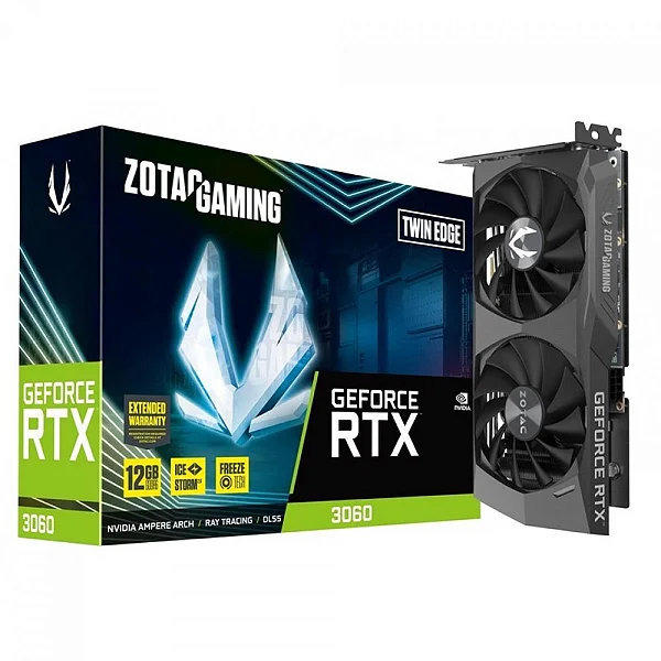 Placa de Vídeo Zotac Gaming GeForce RTX 3060 Twin Edge, 12GB GDDR6, DLSS, Ray Tracinng, ZT-A30600E-10M