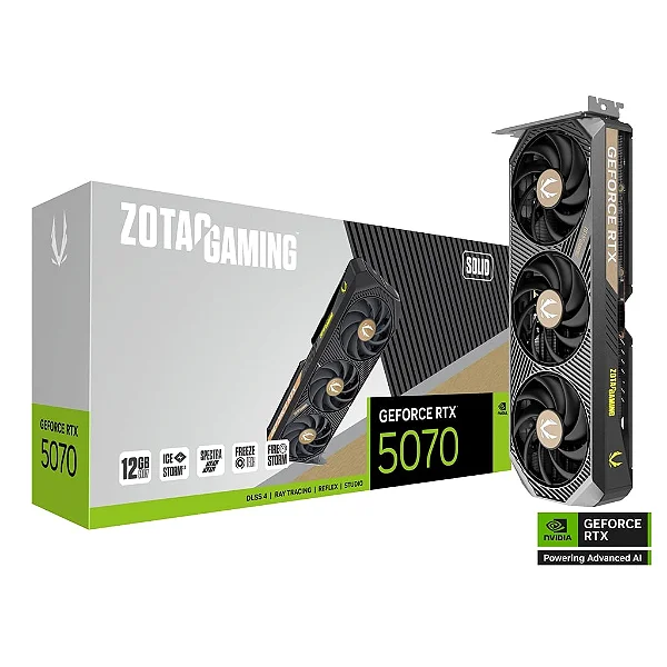 Placa de vídeo Nvidia Zotac Geforce RTX 5070 12GB 192 bits OC Zotac Solid