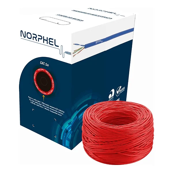 Cabo de Rede Cat. 5e 305 Metros CMX Vermelho 100% Cobre Norphel