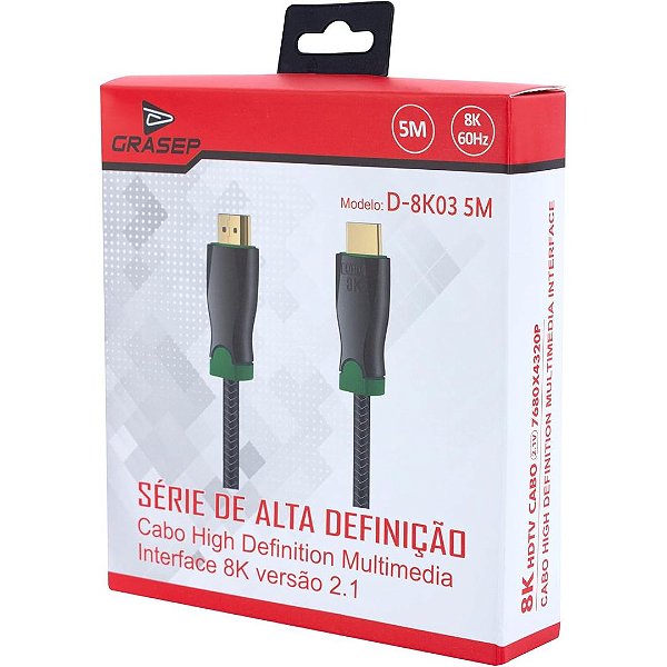 Cabo HDMI M x HDMI M 2.1 8K 5 Metros Grasep D-8K035M