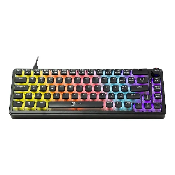 Teclado Gamer Kalkan Drakar 65% Iluminação Rainbow Preto com Roda de Volume