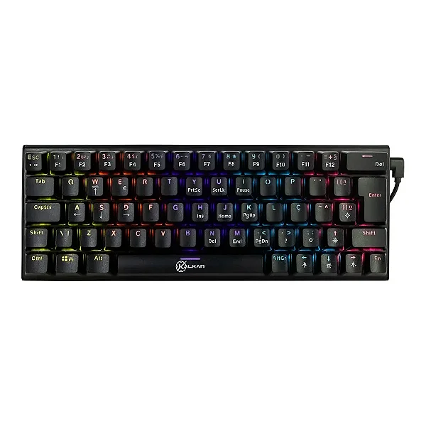 Teclado Mecânico Gamer Kalkan Loki 60% Iluminação Rainbow Preto Switch Marrom USB