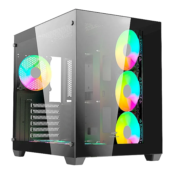 Gabinete Gamer C3Tech Aquarius, Mid Tower, Vidro Temperado, ATX, Black, Sem Fonte, Sem Fan, MT-G910BK