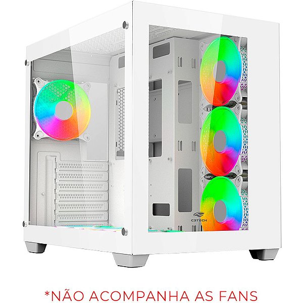 Gabinete Gamer C3Tech Aquarius, Mid Tower, Vidro Temperado, ATX, White, Sem Fonte, Sem Fan, MT-G910WH