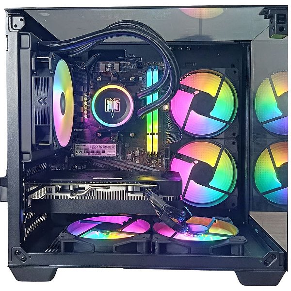 PC Gamer Crystal Aquário Com Processador AMD Ryzen 5500, Placa de Vídeo RX580, 32GB Memória, NVMe 512GB, Wi-Fi