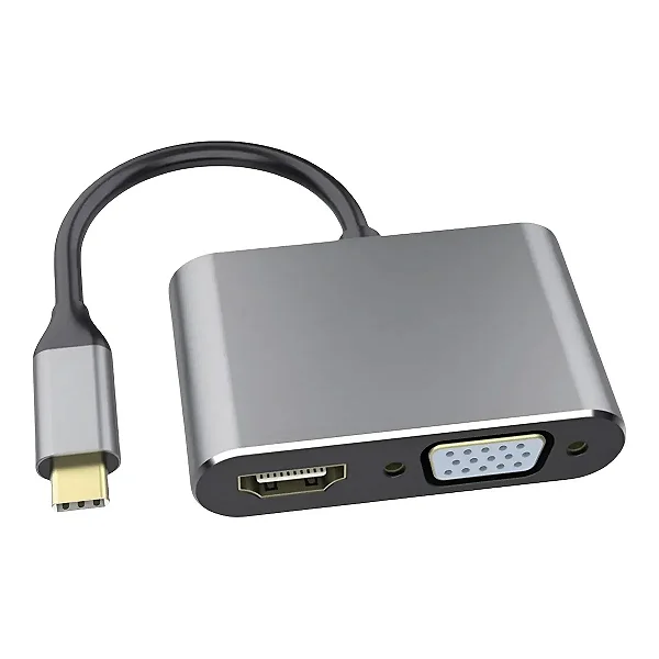 Hub USB-C FY-788 HDMI 4K VGA PD 87W USB 3.0 - 4 Portas Prateado
