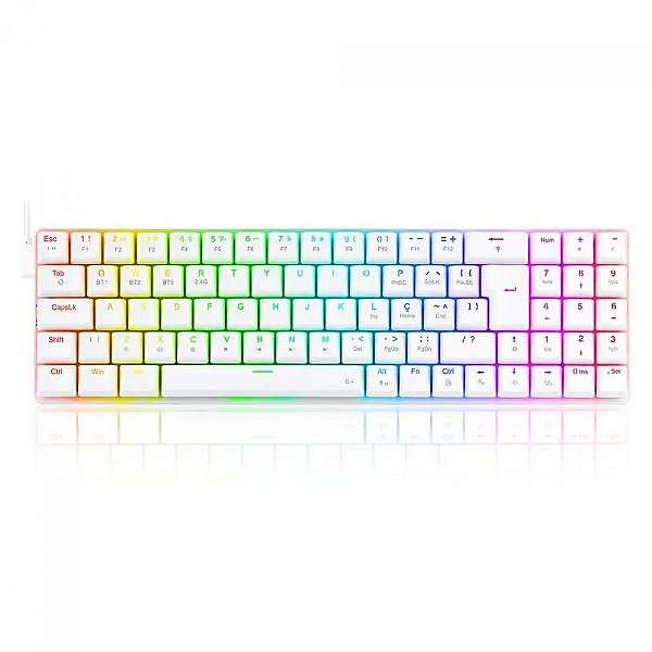 Teclado Gamer Mecânico Redragon Ashe, RGB, Switch Blue, ABNT2, White, K626-KB-W PT-BLUE