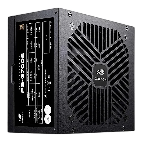 Fonte 700W C3Tech PS-G700B 80 Plus Bronze Bivolt PFC Ativo