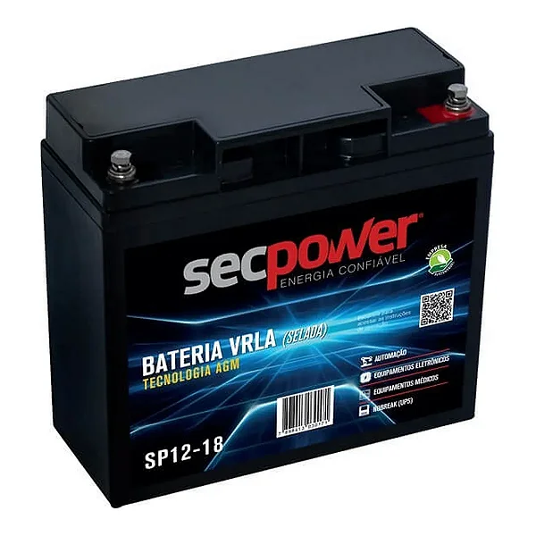 Bateria Chumbo-Ácido VRLA AGM 12V 18Ah Sec Power SP12-18 - Nobreak Solar Alarme
