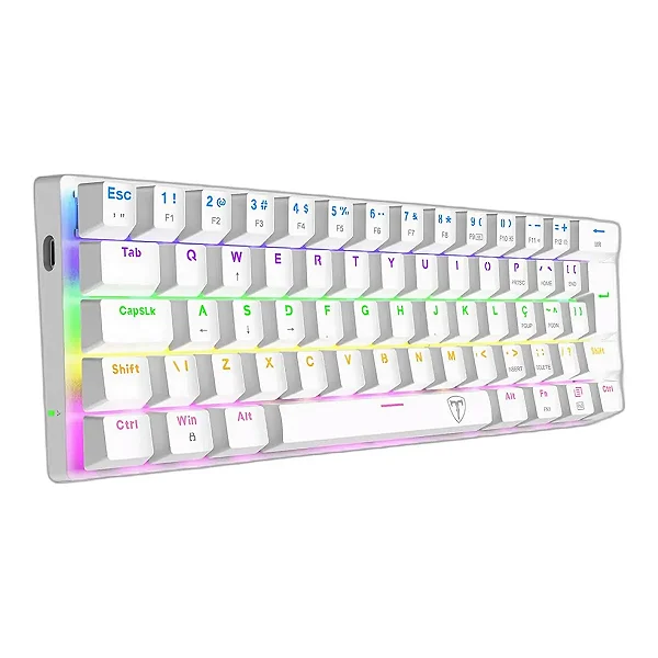 Teclado Mecânico Gamer T-Dagger Arena, Rainbow, Switch Brown, 60%, ABNT2, Branco, T-TGK321W-BR ABNT-2