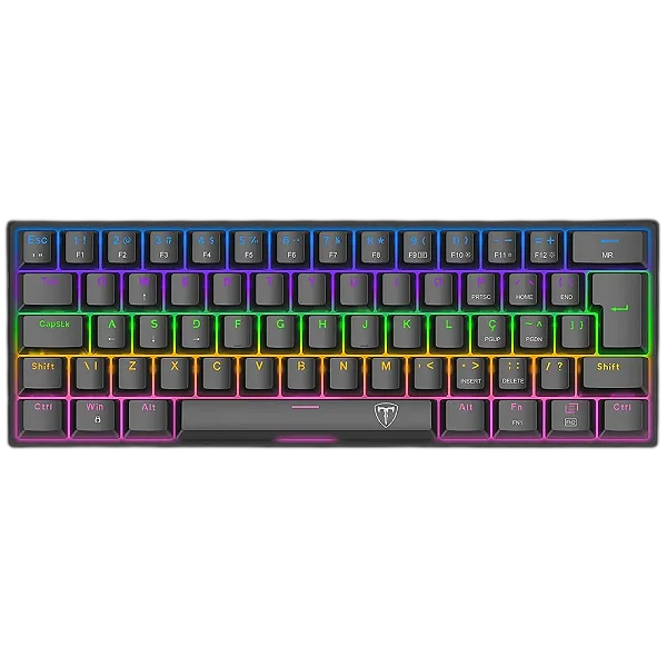 Teclado Mecânico Gamer T-Dagger Arena Iluminação Rainbow Preto 60% Switch Marrom T-TGK321-BR