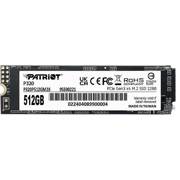 SSD Patriot P320 512GB M.2 2280 Nvme Pcie GEN 3 X4 Leitura 3000MB/S Gravacao 2200MB/S - P320P512GM28
