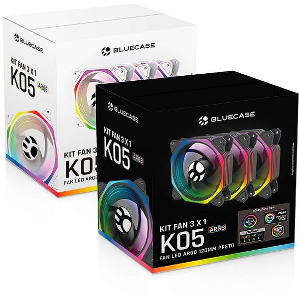 Kit 3 FANS Controlável K05ARGB LED ARGB 120MM Bluecase K05ARGB