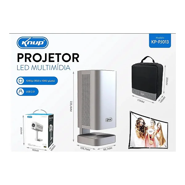 Projetor com Android Led 6300 Lúmens Knup KP-PJ013
