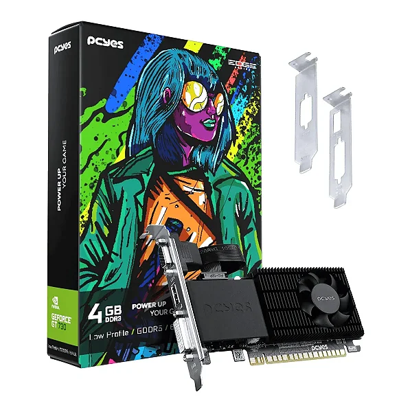 Placa de Vídeo PCYES GeForce GT 730 4GB DDR5 64-bit Low Profile Single Fan PVGT730GB4PE