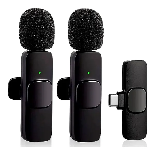 Microfone de Lapela Duplo sem Fio para Smartphone Type-C Preto - TC-F3