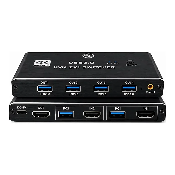 KVM HDMI 2x1 4K 60Hz USB 3.0 Switch 2 PCs 1 Monitor
