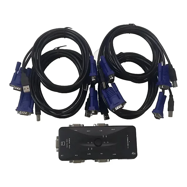 Chaveador Switch KVM VGA - USB 4 Portas+4 Cabos VGA-USB 1,8m