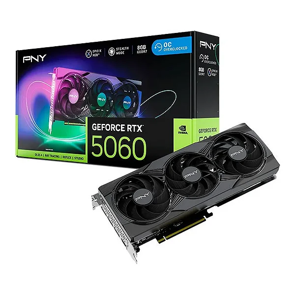 Placa de Vídeo PNY GeForce RTX 5060 Epic-X Triple Fan OC, 8GB GDDR7, 128-bit