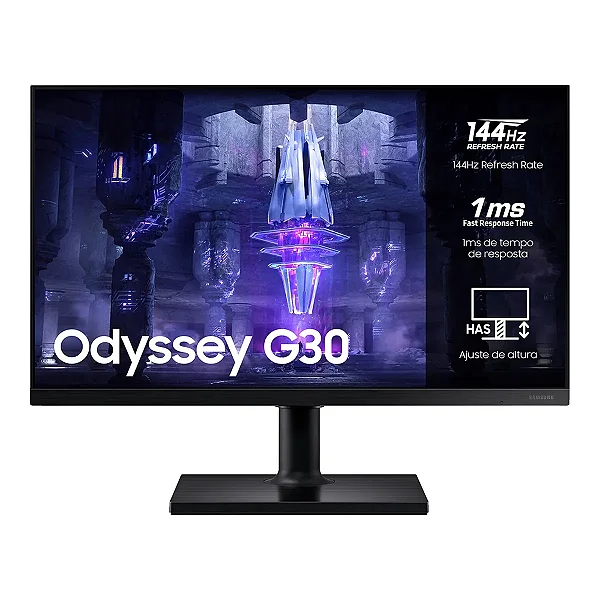 Monitor Samsung 24 Gamer Odyssey G30 FHD VA 1ms 144Hz FreeSync Pivot AJ Altura HDMI Display Port LS24BG300ELMZD