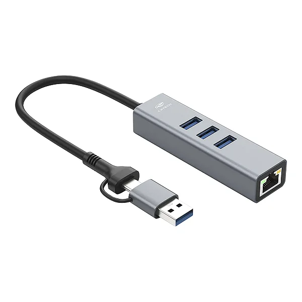 HUB USB 3.0 e Tipo C 3 Portas USB + 1 Rede C3Tech