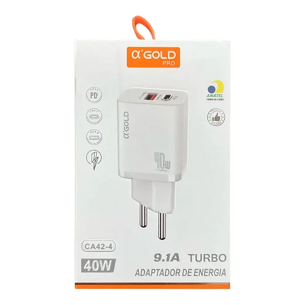 Carregador Turbo 1 USB + 1 Tipo C 9.1A 40W CA42-4 Agold