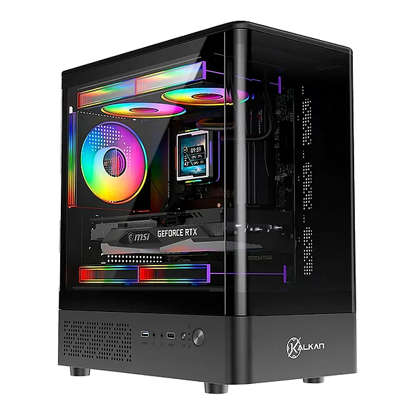 Gabinete Gamer Kalkan Avalon Pro Curve Preto Micro ATX Painel Frontal Curvo Sem Fans USB 3.0 Janela Lateral em Vidro Temperado KLK00076