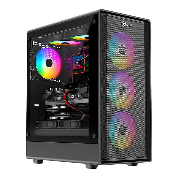 Gabinete Gamer Kalkan Muspel Flow Preto Mid Tower Sem Fans Janela Lateral em Vidro Temperado KLK00079