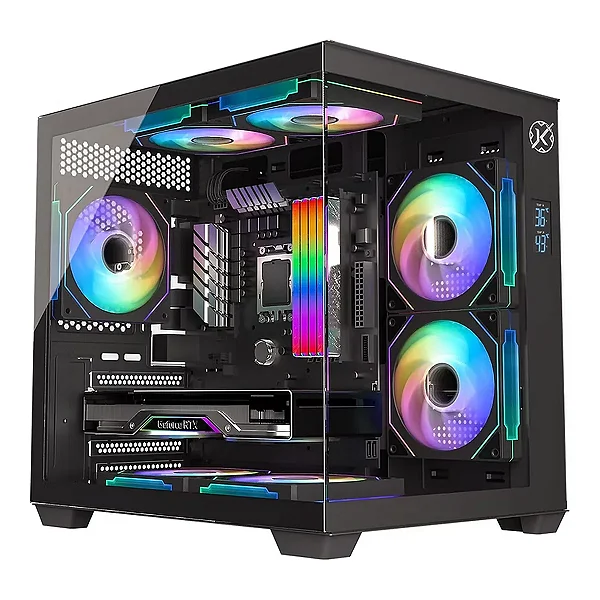 Gabinete Gamer Kalkan Midgard Digital Preto Micro-ATX Aquário Sem Fans Com Display de Monitoramento KLK085