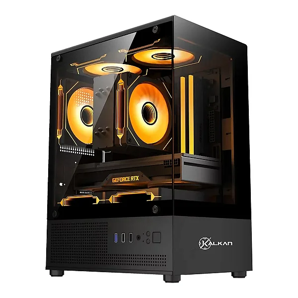 Gabinete Gamer Kalkan Hakon Preto Micro-ATX Sem Fans Vidro Temperado Duplo USB 3.0 Vista Panorâmica KLK00080