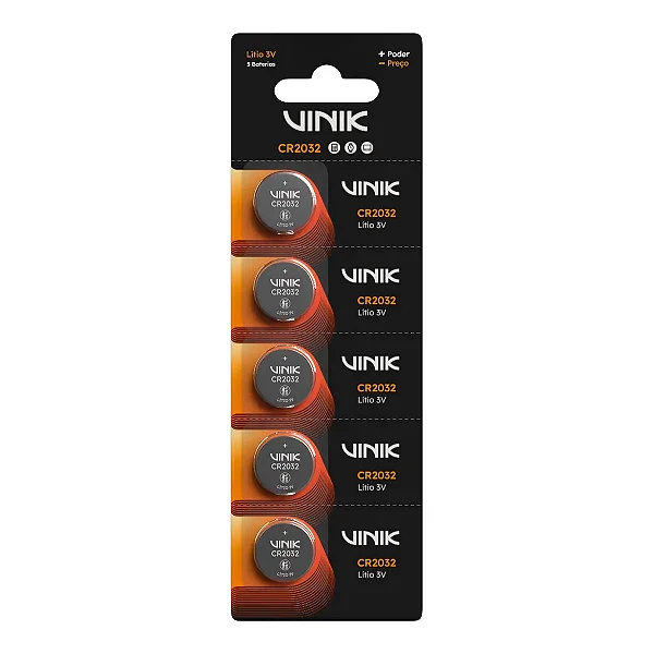 Bateria de Lítio CR2032 3 volts Vinik 5 unidades Vb32B5