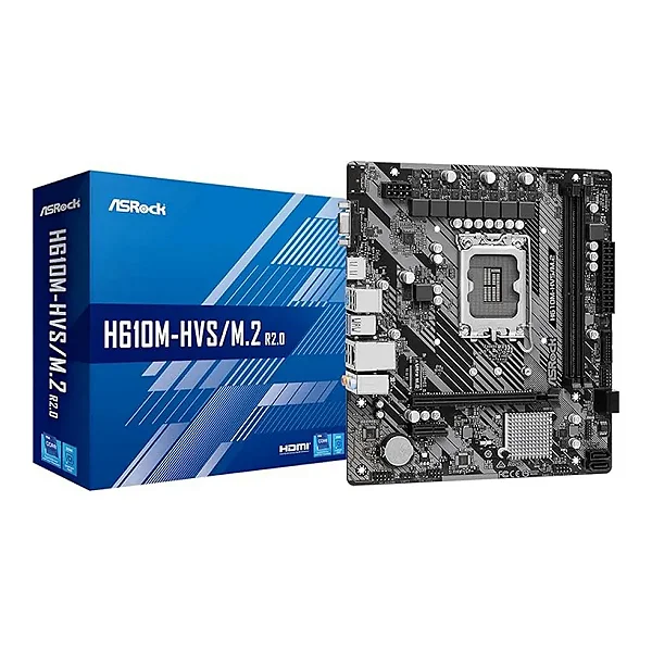 Placa Mãe ASRock H610M-HVS/M.2 R2.0, Chipset H610, Intel LGA 1700, mATX, DDR4