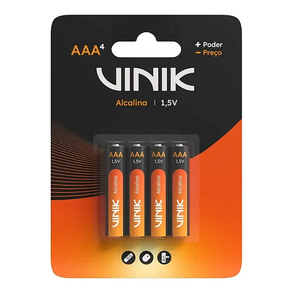 Pilha Alcalina AAA Blister C/4 1.5V 900 mAh Vinik VP3AB4A
